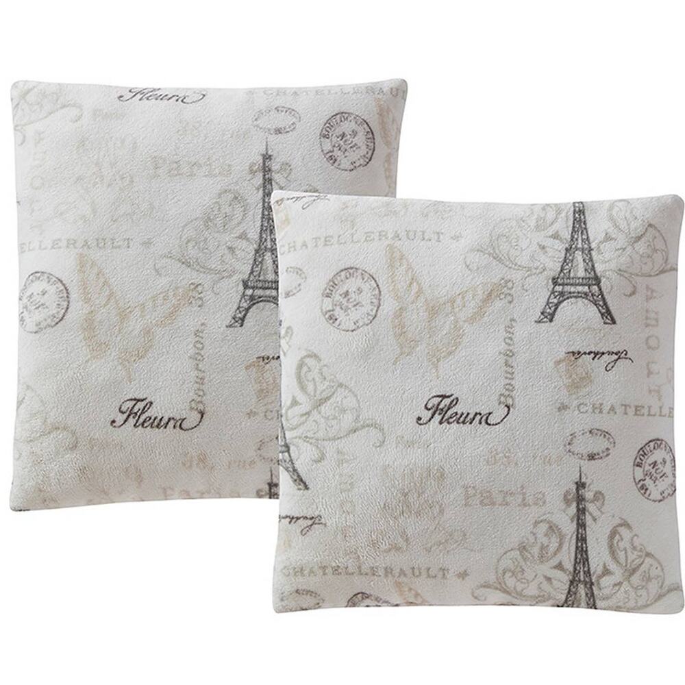 BIRCH TRAIL Bedding Paris Amour Plush Pillows 18" Decorative 2-Pack Taupe New